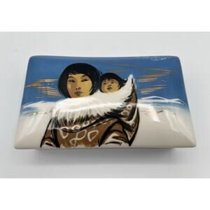 Matthew Adams Alaska Pottery Hand Painted Trinket Box w Eskimo Signed Numbered
